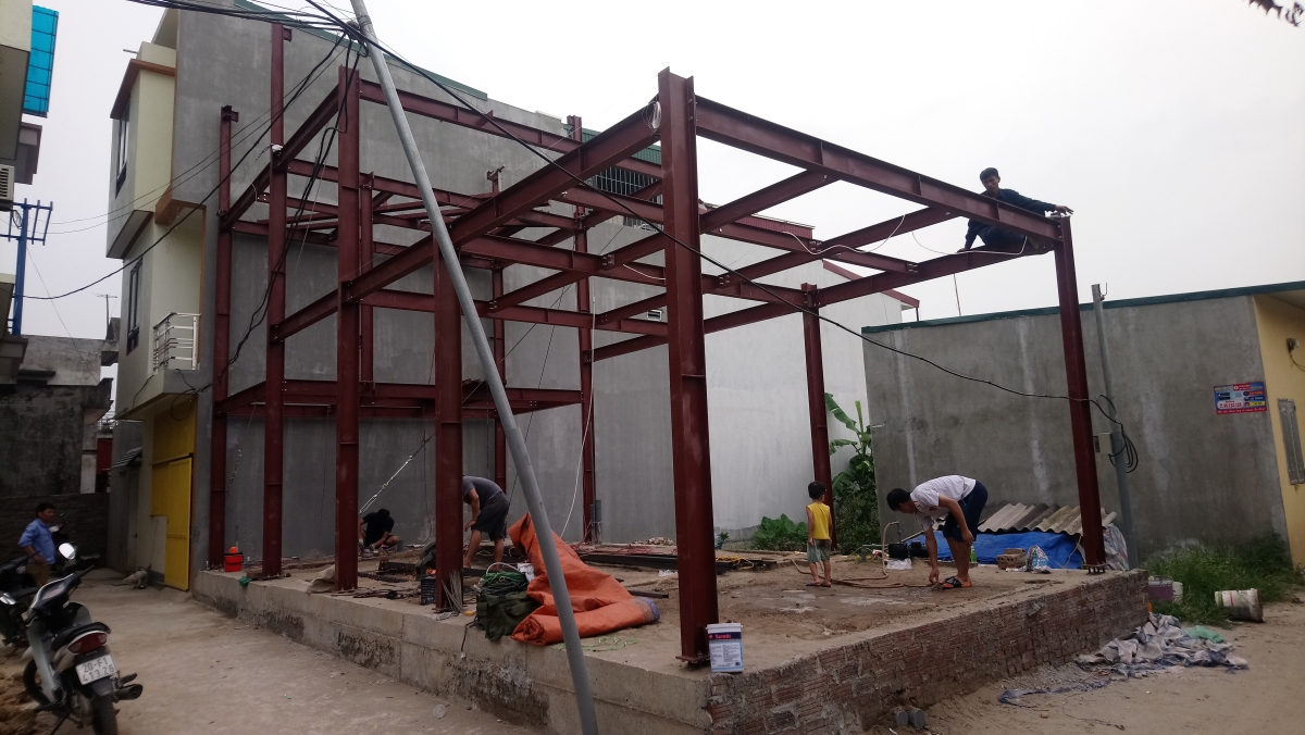 Khung thép lắp tấm bê tông nhẹ, tổ 11, Chi Đông, Mê Linh, Hà Nội 